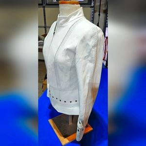 Great Find! Doncaster Sport Ivory Cream Studded Leather Jacket. Size 2